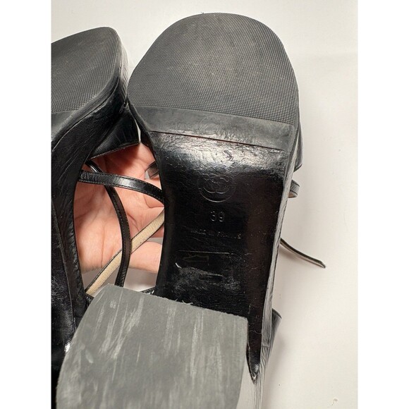Chanel Block Heels Platform Black CC Logo Leather Sandals Vintage Sz EU 39 9 - Picture 12 of 12